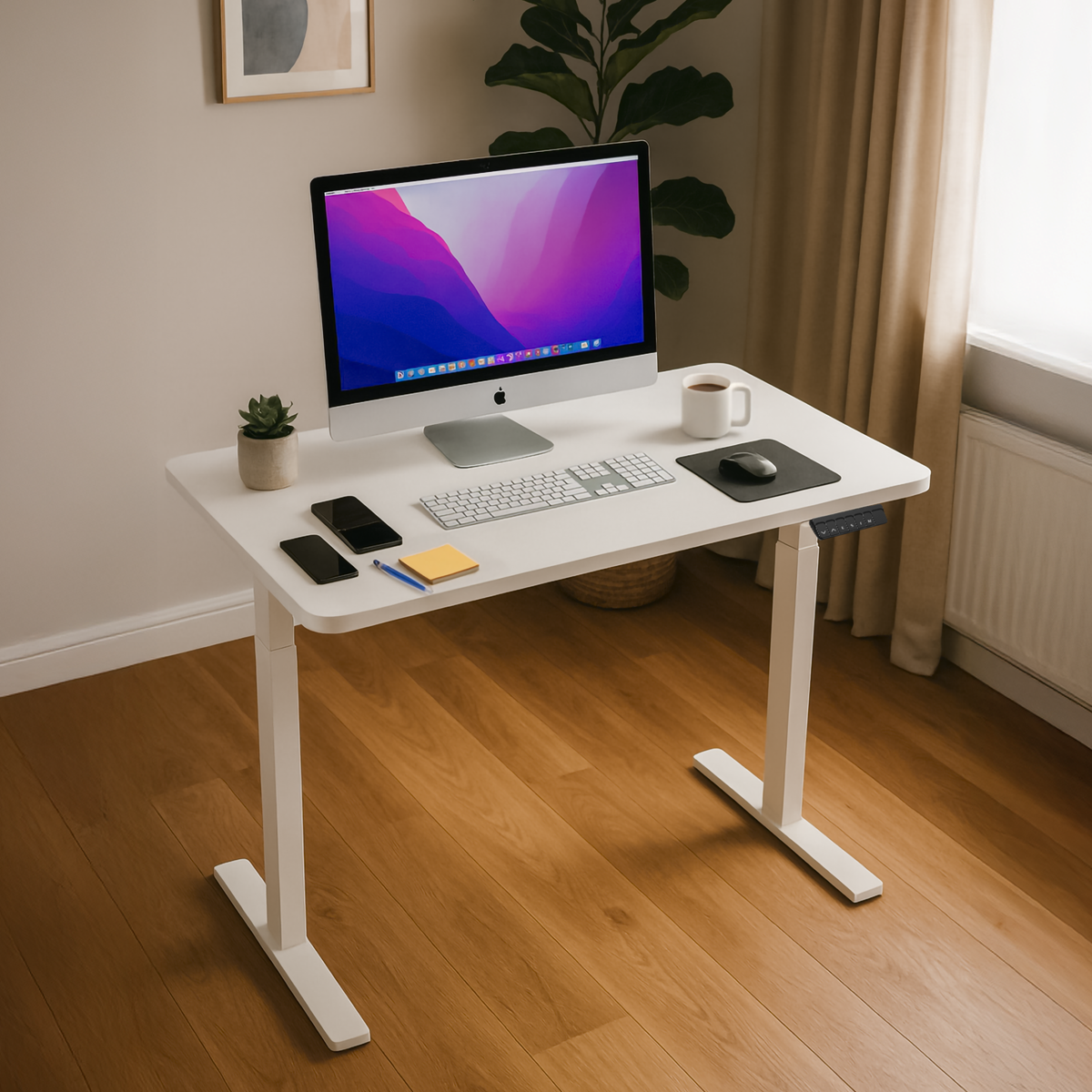 Single Motor Ultra-Quiet Adjustable-Height Electric Sit/Stand Desk - White Desktop DH56