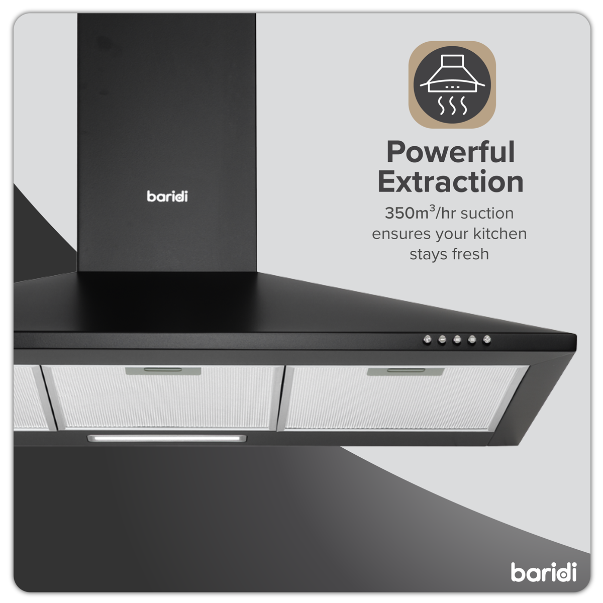 Chimney Style Cooker Hood with Carbon Filters 90cm - Black DH59