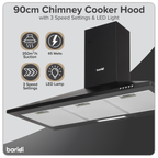 Chimney Style Cooker Hood with Carbon Filters 90cm - Black DH59