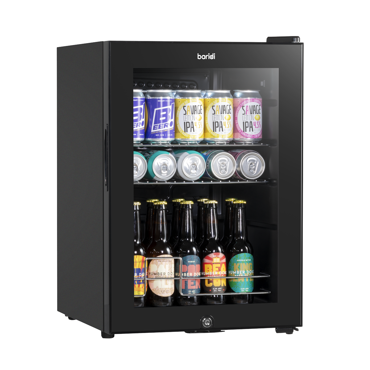 Beer & Drinks Fridge with LED Light & Glass Door 60L  - Black DH62
