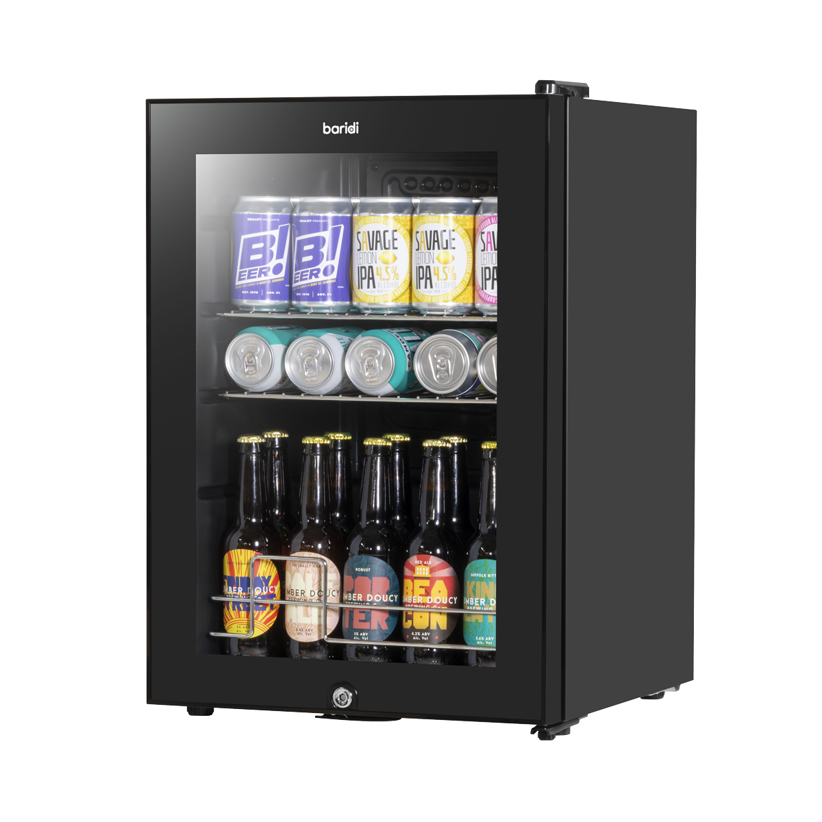Beer & Drinks Fridge with LED Light & Glass Door 60L  - Black DH62