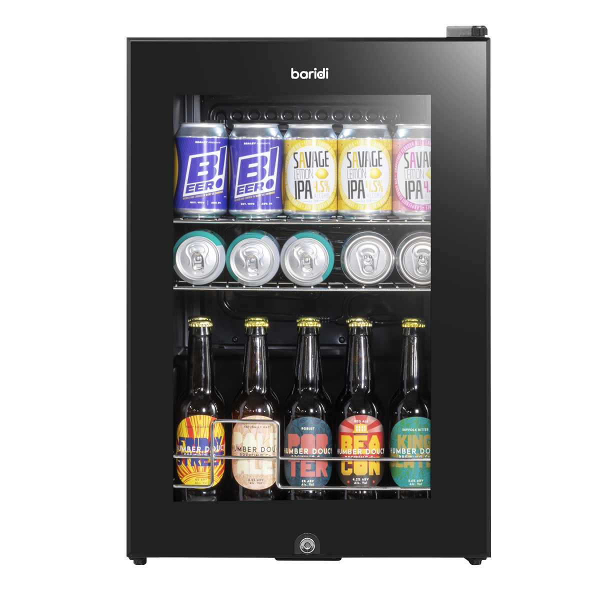 Beer & Drinks Fridge with LED Light & Glass Door 60L  - Black DH62