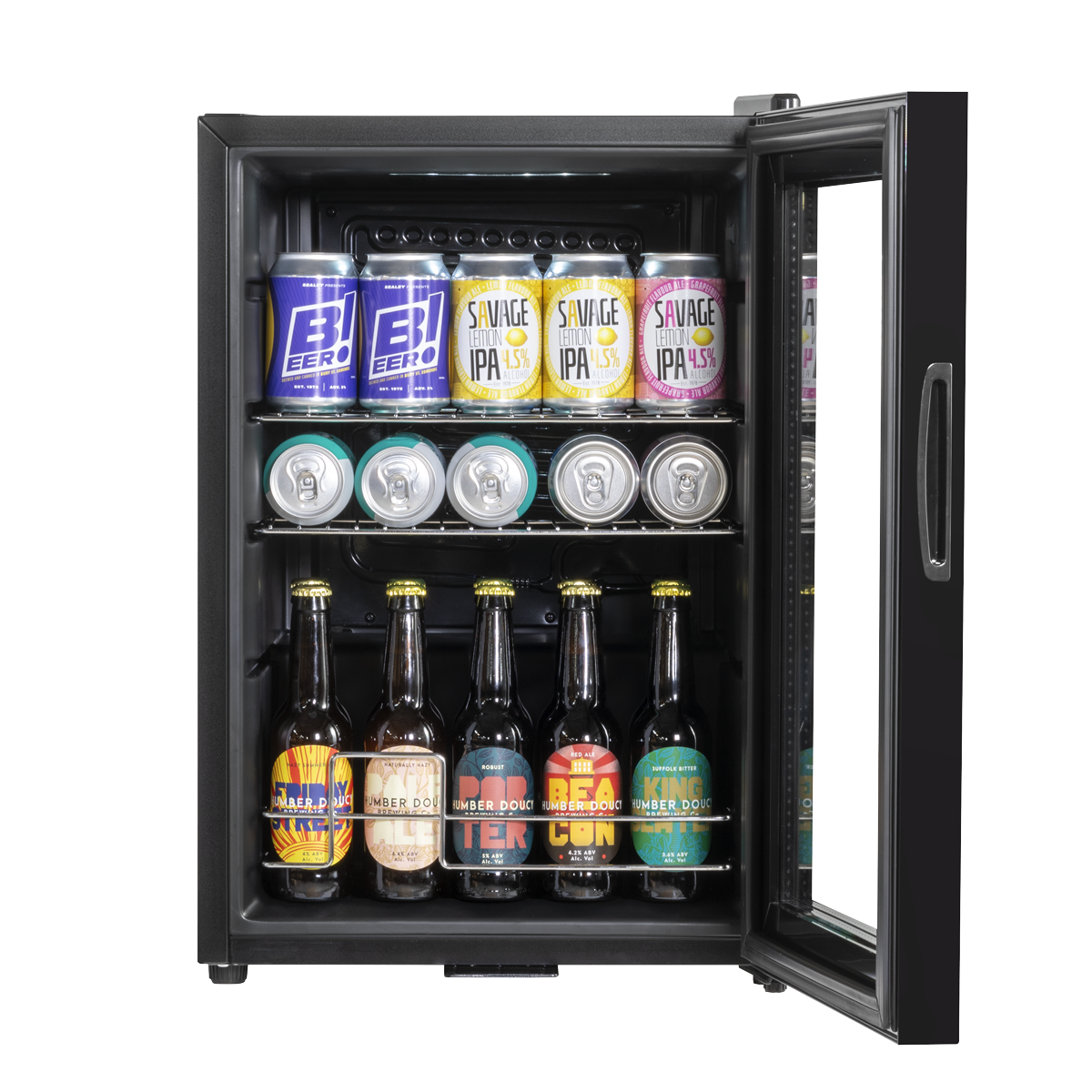 Beer & Drinks Fridge with LED Light & Glass Door 60L  - Black DH62