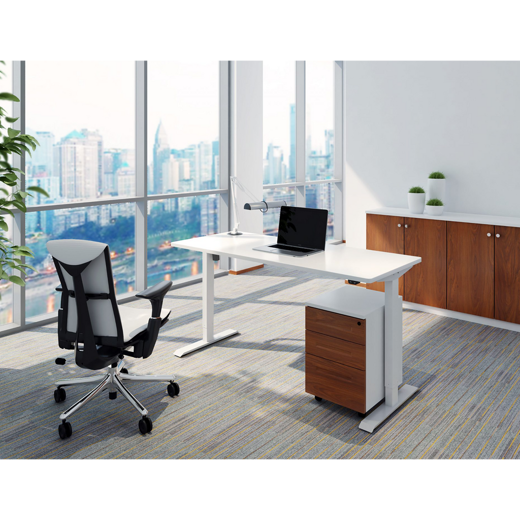 Single Motor Ultra-Quiet Adjustable-Height Electric Sit/Stand Desk - White Desktop DH67