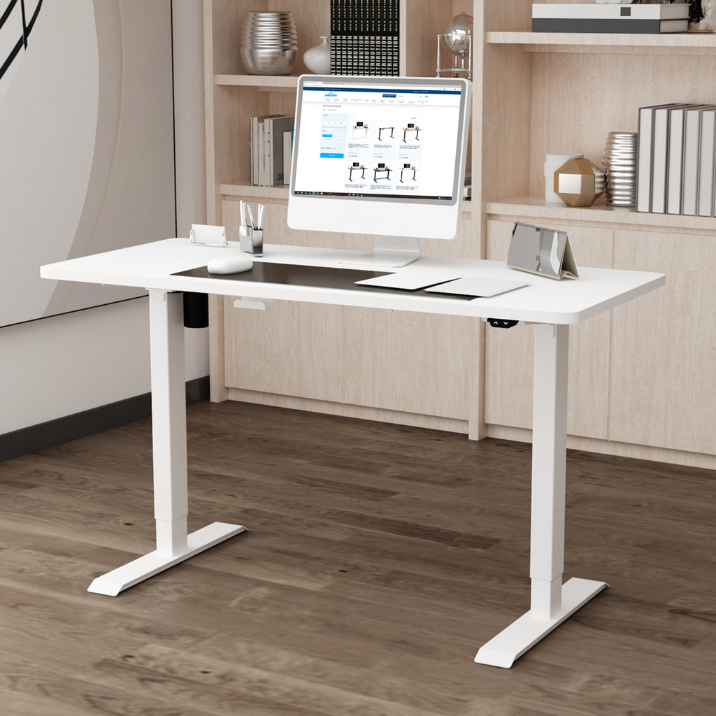Single Motor Ultra-Quiet Adjustable-Height Electric Sit/Stand Desk - White Desktop DH67