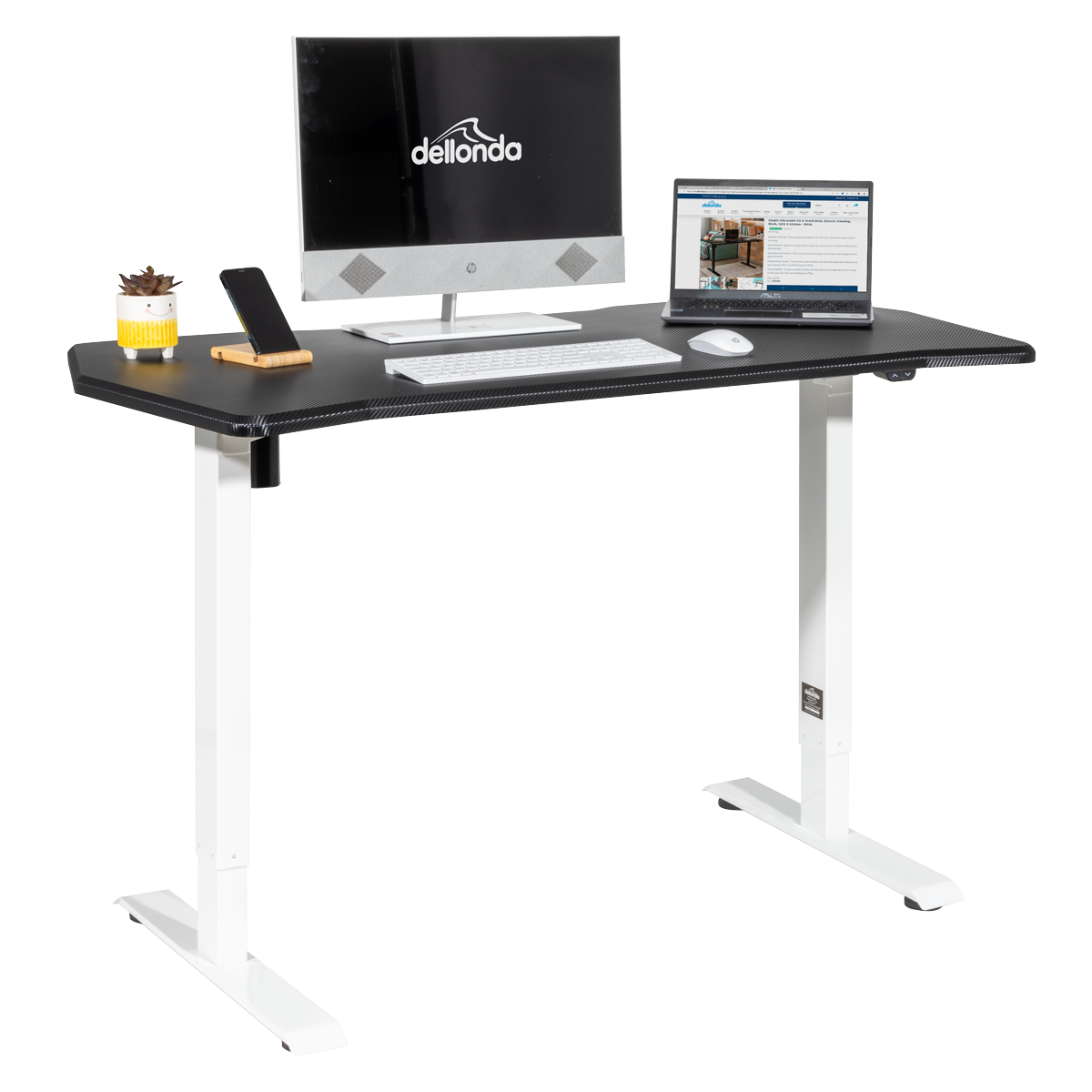 Single Motor Ultra-Quiet Adjustable-Height Electric Sit/Stand Desk - Carbon Fibre Effect Desktop DH70
