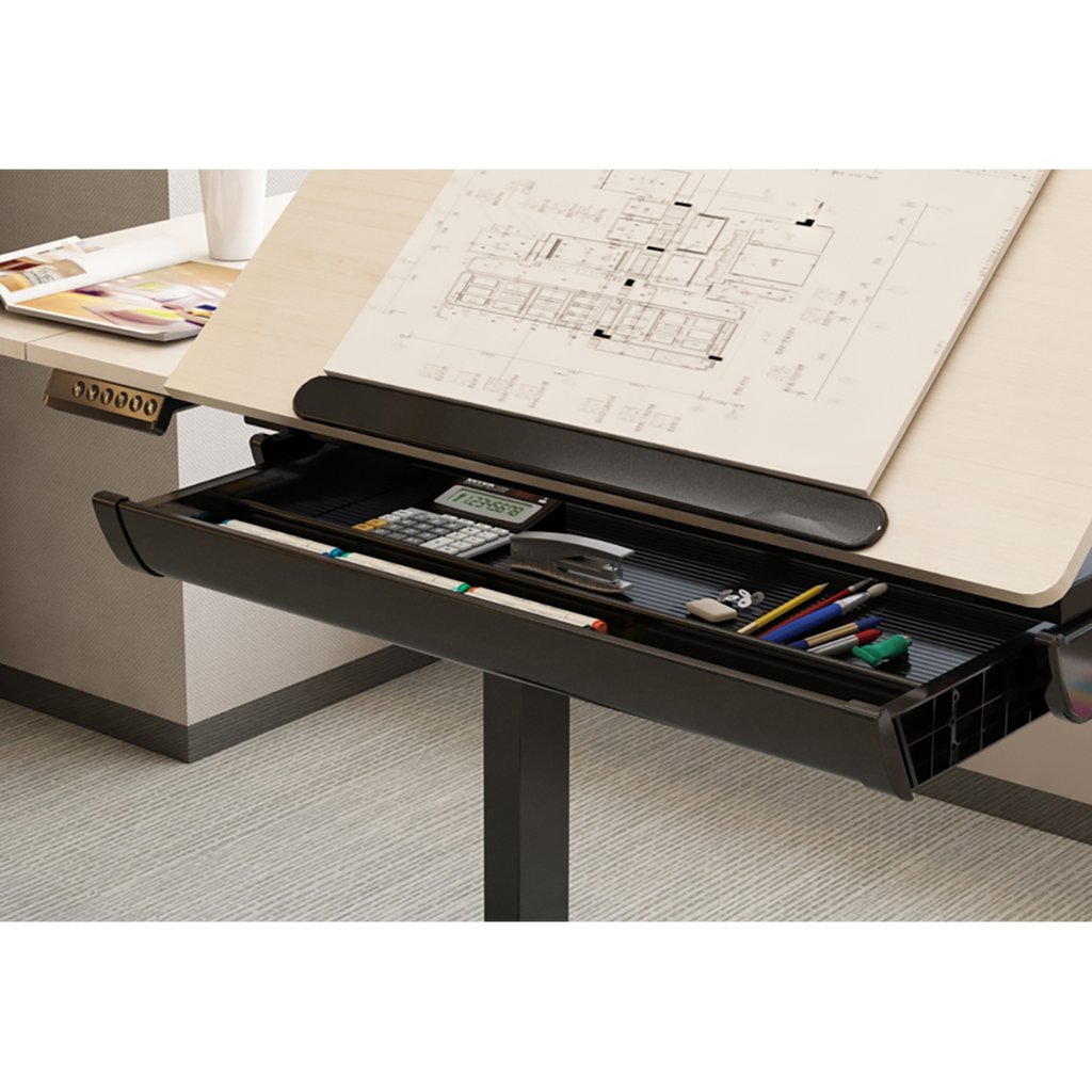 Single Motor Ultra-Quiet Electric Adjustable Drawing Table with 40° Tilt, Drawer & Side Table DH71