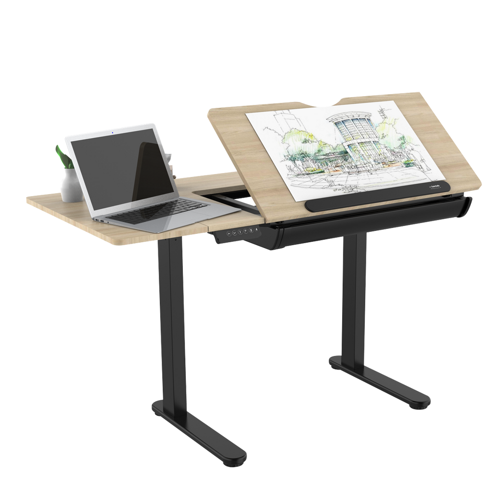 Single Motor Ultra-Quiet Electric Adjustable Drawing Table with 40° Tilt, Drawer & Side Table DH71