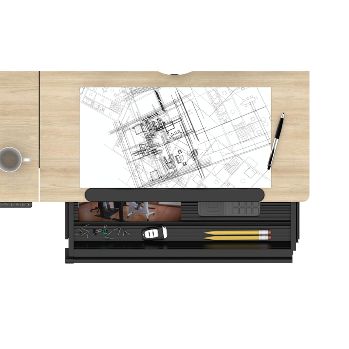 Single Motor Ultra-Quiet Electric Adjustable Drawing Table with 40° Tilt, Drawer & Side Table DH71