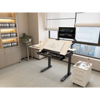 Single Motor Ultra-Quiet Electric Adjustable Drawing Table with 40° Tilt, Drawer & Side Table DH71