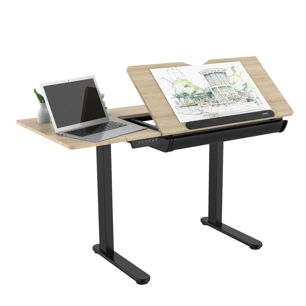 Single Motor Ultra-Quiet Electric Adjustable Drawing Table with 40° Tilt, Drawer & Side Table DH71