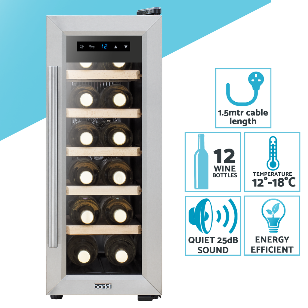 12 Bottle Wine Fridge & Cooler - Stainless Steel DH74