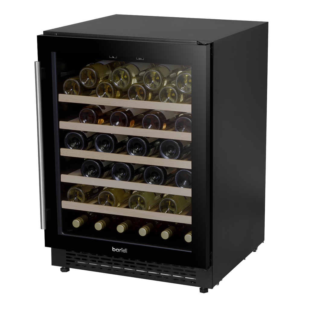 54 Bottle Undercounter/Freestanding Wine Fridge with Digital Touchscreen Controls, Wooden Shelves & LED Light 135L - Black DH78