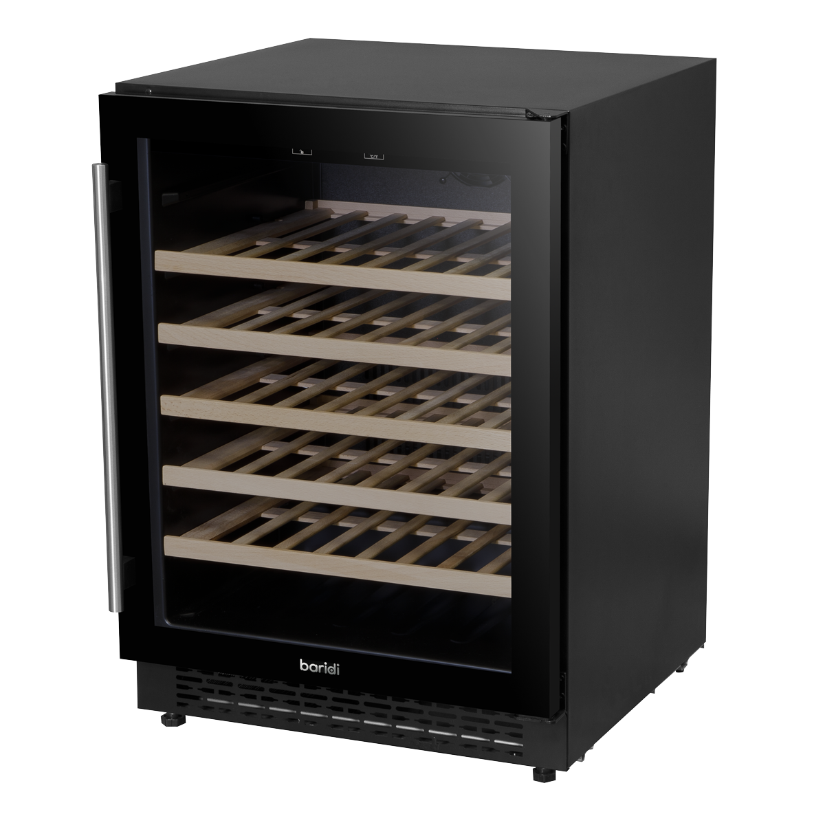 54 Bottle Undercounter/Freestanding Wine Fridge with Digital Touchscreen Controls, Wooden Shelves & LED Light 135L - Black DH78