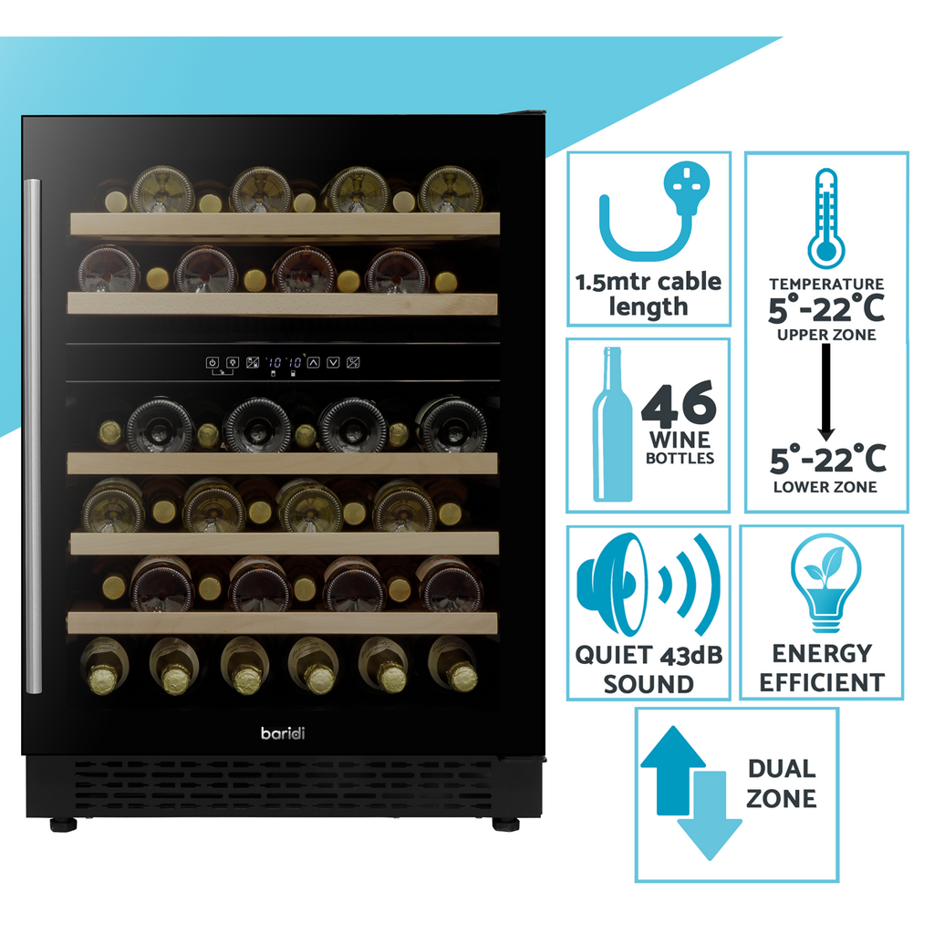 46 Bottle Under-Counter/Freestanding Dual Zone Fridge & Cooler 60cm DH79