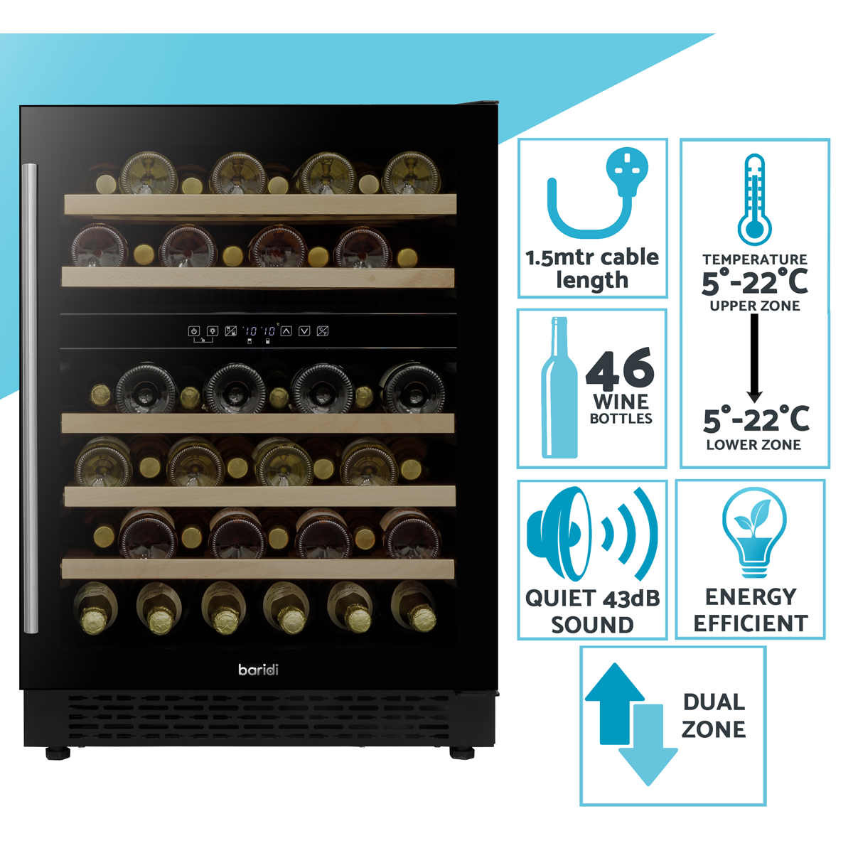 46 Bottle Under-Counter/Freestanding Dual Zone Fridge & Cooler 60cm DH79