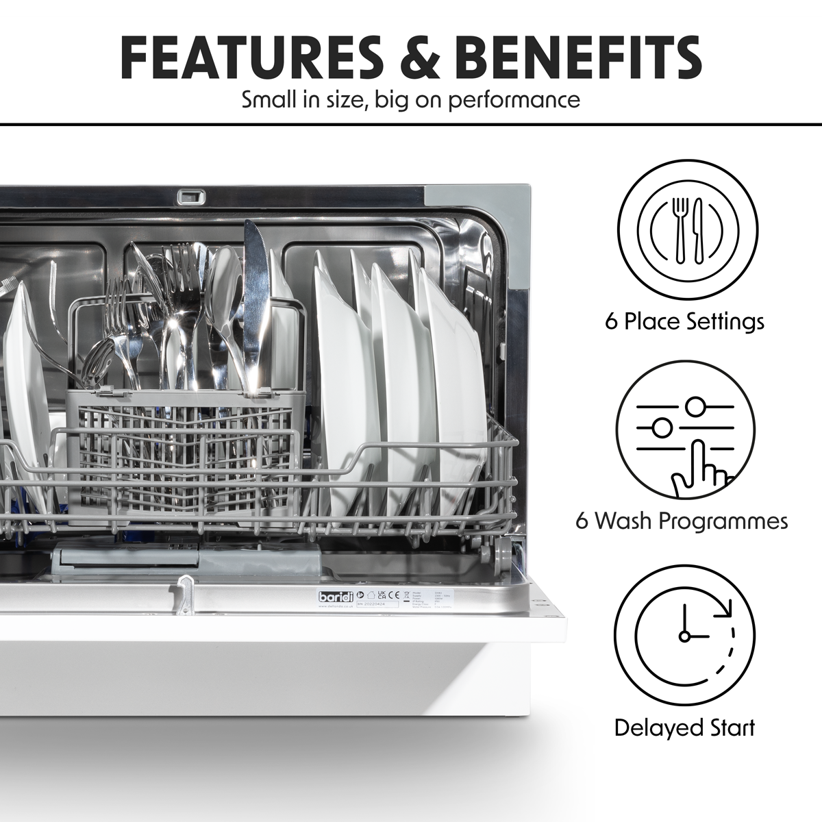 Tabletop Dishwasher 6 Place Settings 6.5L Capacity - White DH83
