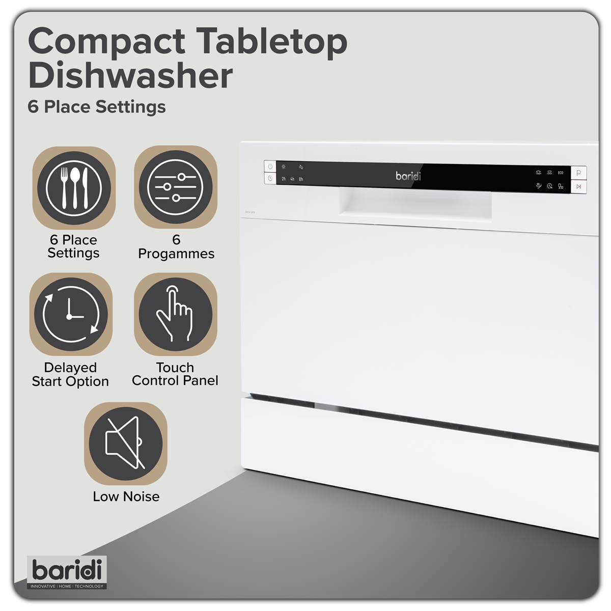 Tabletop Dishwasher 6 Place Settings 6.5L Capacity - White DH83