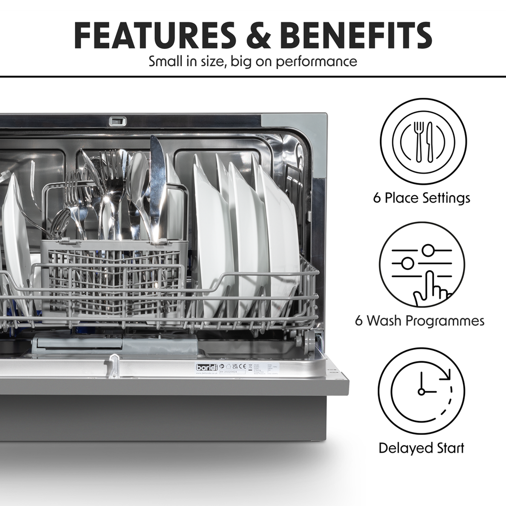 Tabletop Dishwasher 6 Place Settings 6.5L Capacity - Silver DH84