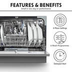 Tabletop Dishwasher 6 Place Settings 6.5L Capacity - Silver DH84