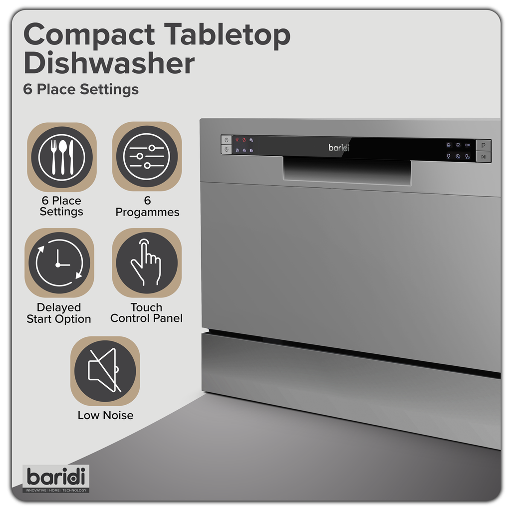 Tabletop Dishwasher 6 Place Settings 6.5L Capacity - Silver DH84