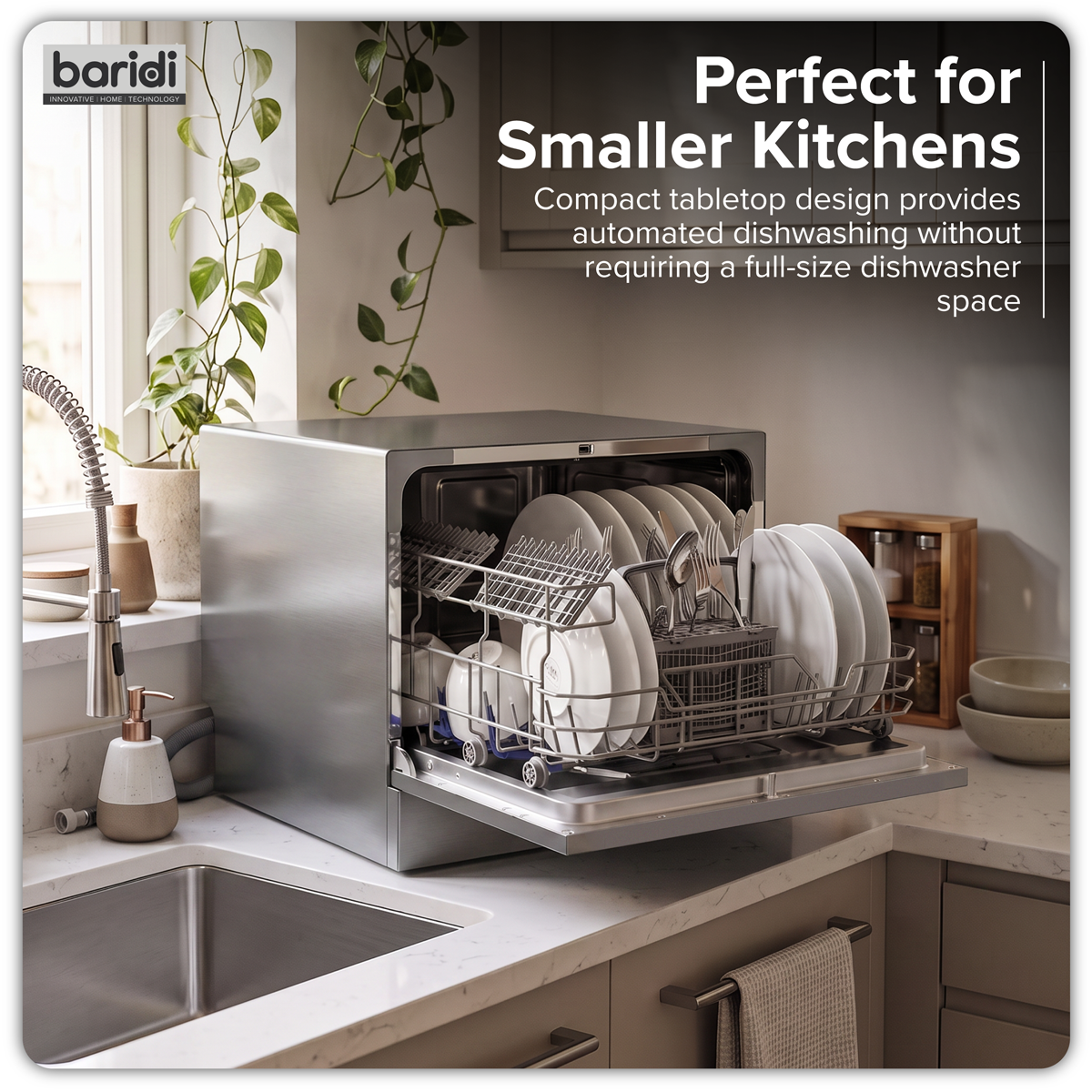 Tabletop Dishwasher 6 Place Settings 6.5L Capacity - Silver DH84
