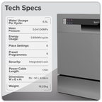 Tabletop Dishwasher 6 Place Settings 6.5L Capacity - Silver DH84