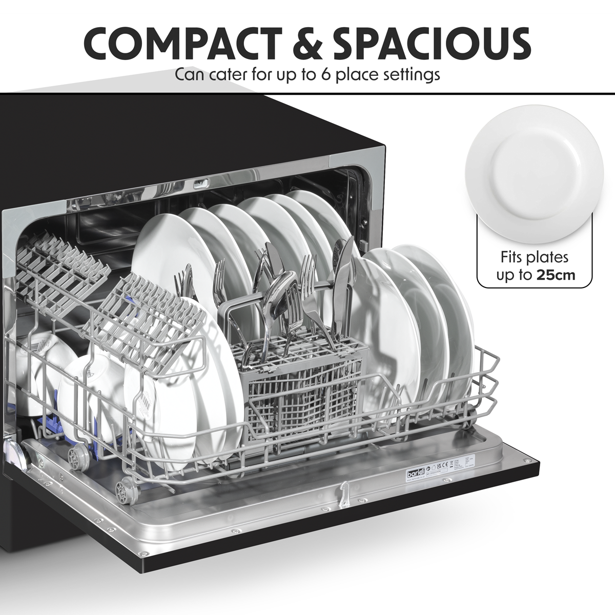 Tabletop Dishwasher 6 Place Settings 6.5L Capacity - Black DH85