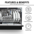 Tabletop Dishwasher 6 Place Settings 6.5L Capacity - Black DH85