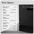 Tabletop Dishwasher 6 Place Settings 6.5L Capacity - Black DH85