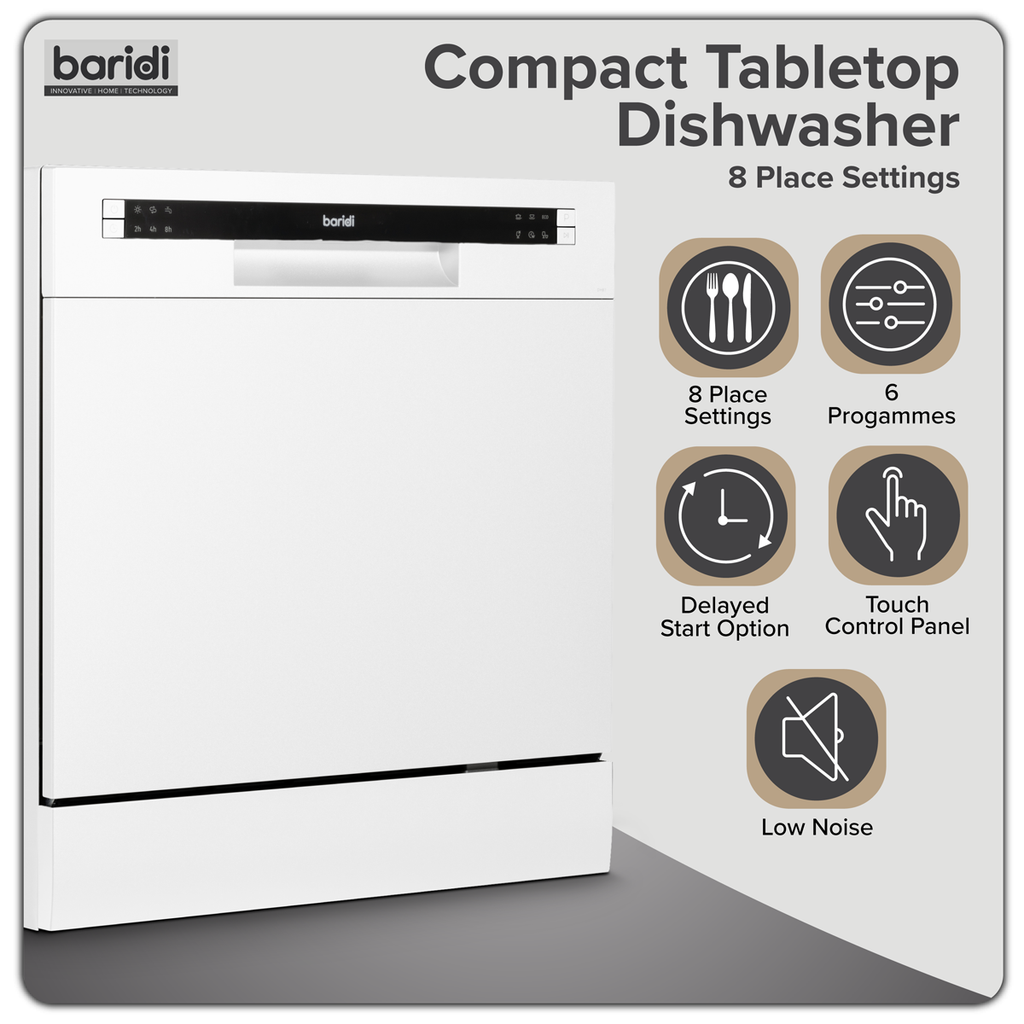 Tabletop Dishwasher 6 Place Settings 8L Capacity - White DH86