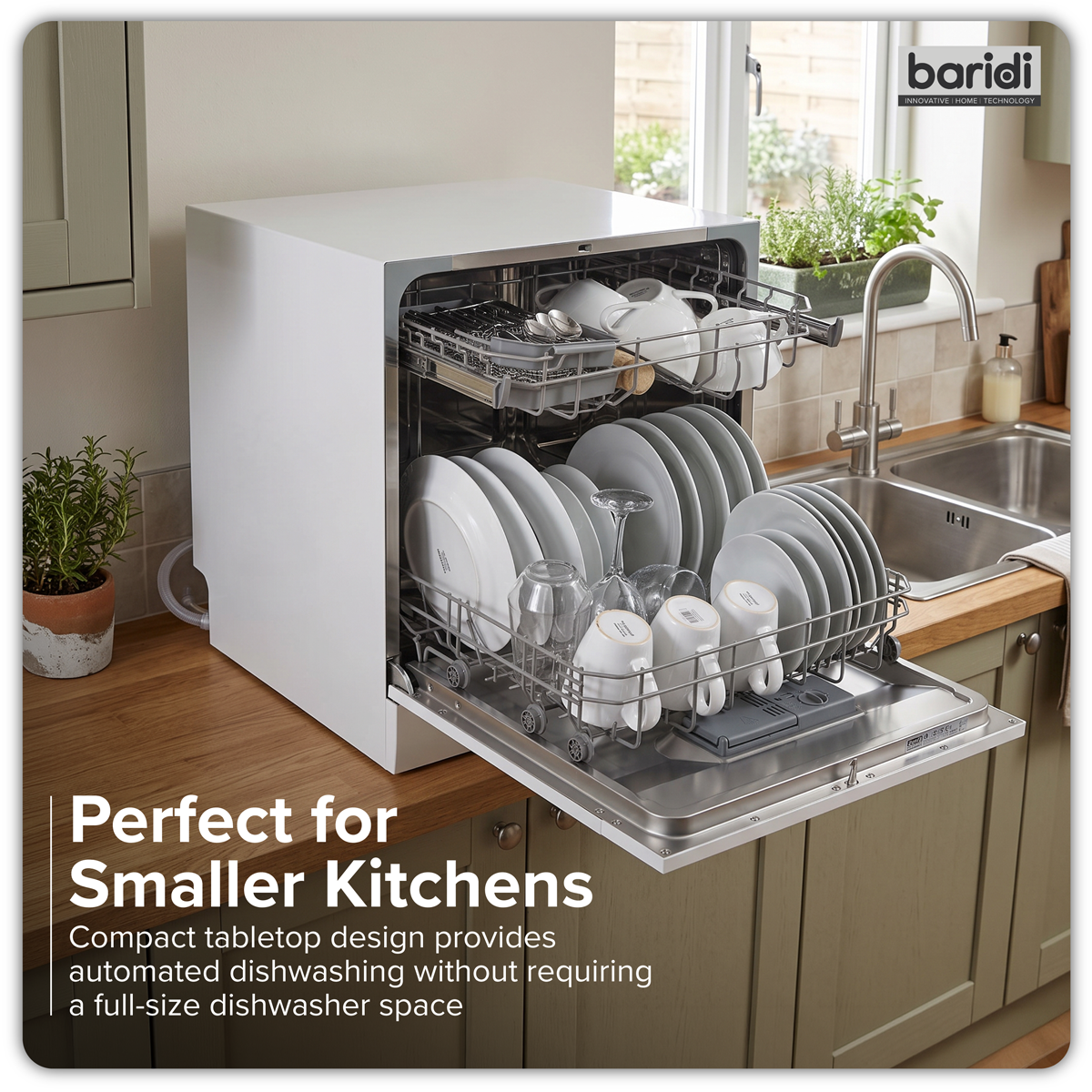 Tabletop Dishwasher 6 Place Settings 8L Capacity - White DH86
