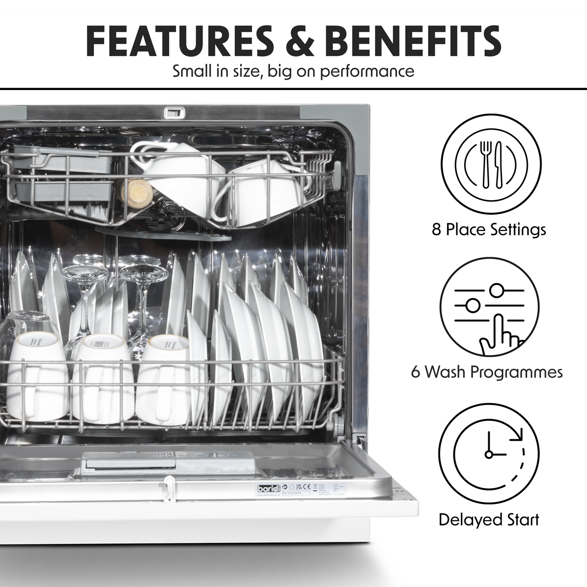 Tabletop Dishwasher 6 Place Settings 8L Capacity - White DH86