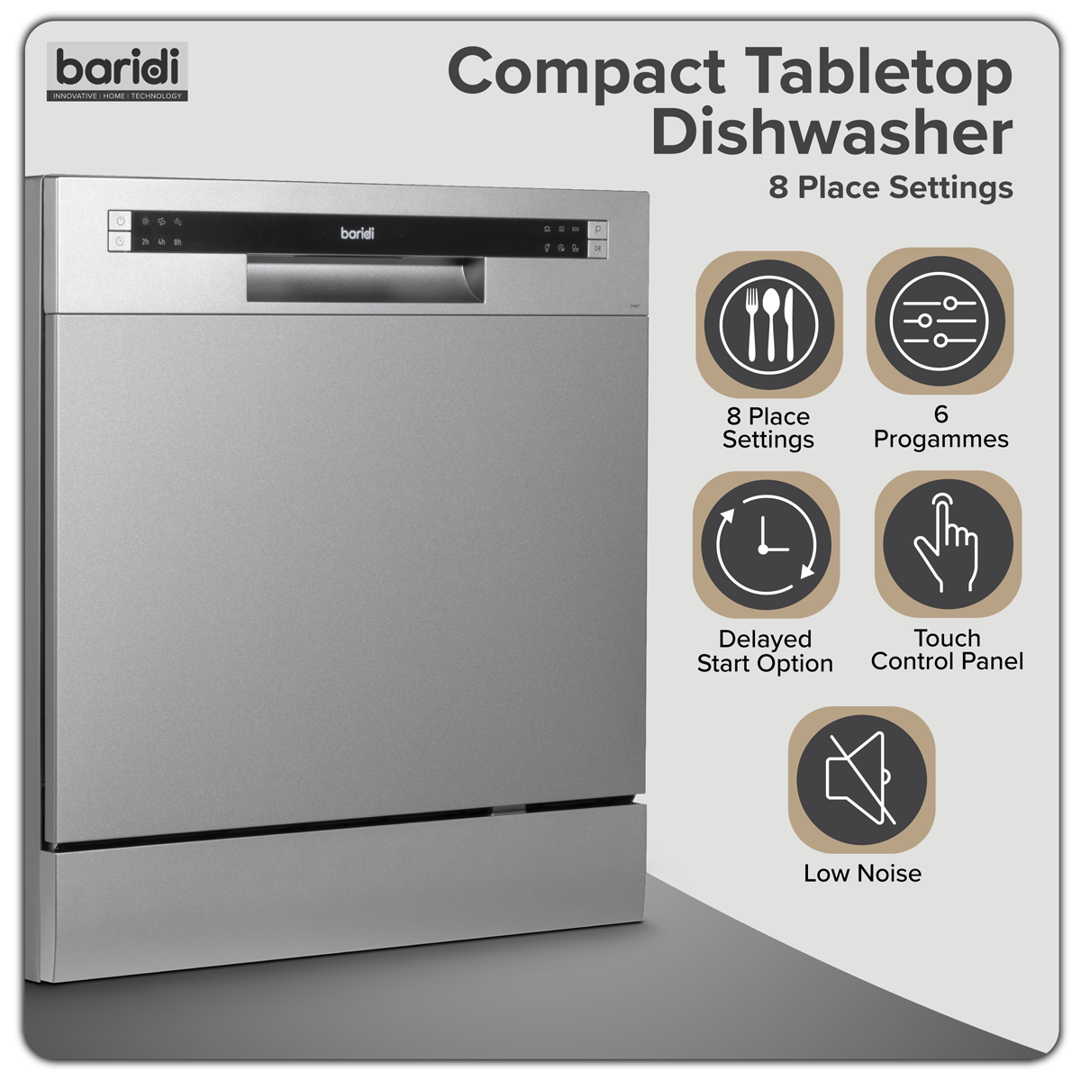 Tabletop Dishwasher 8 Place Settings 8L Capacity - Silver DH87