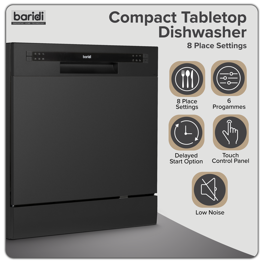 Tabletop Dishwasher 8 Place Settings 8L Capacity - Black DH88
