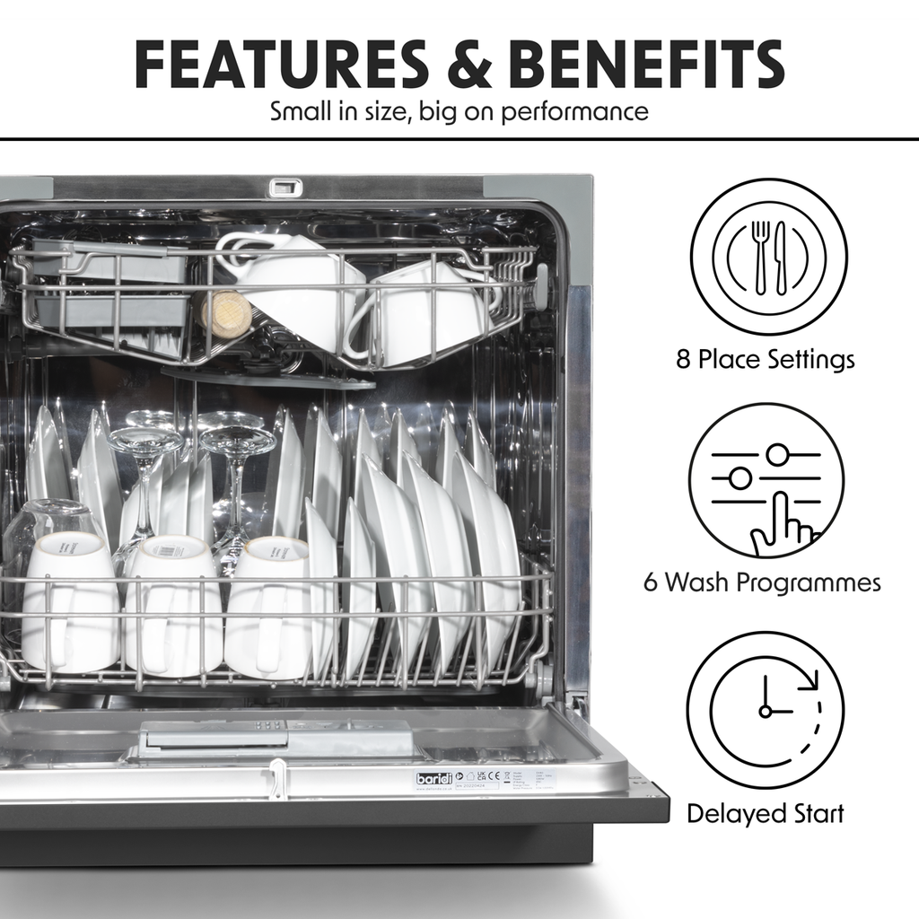 Tabletop Dishwasher 8 Place Settings 8L Capacity - Black DH88