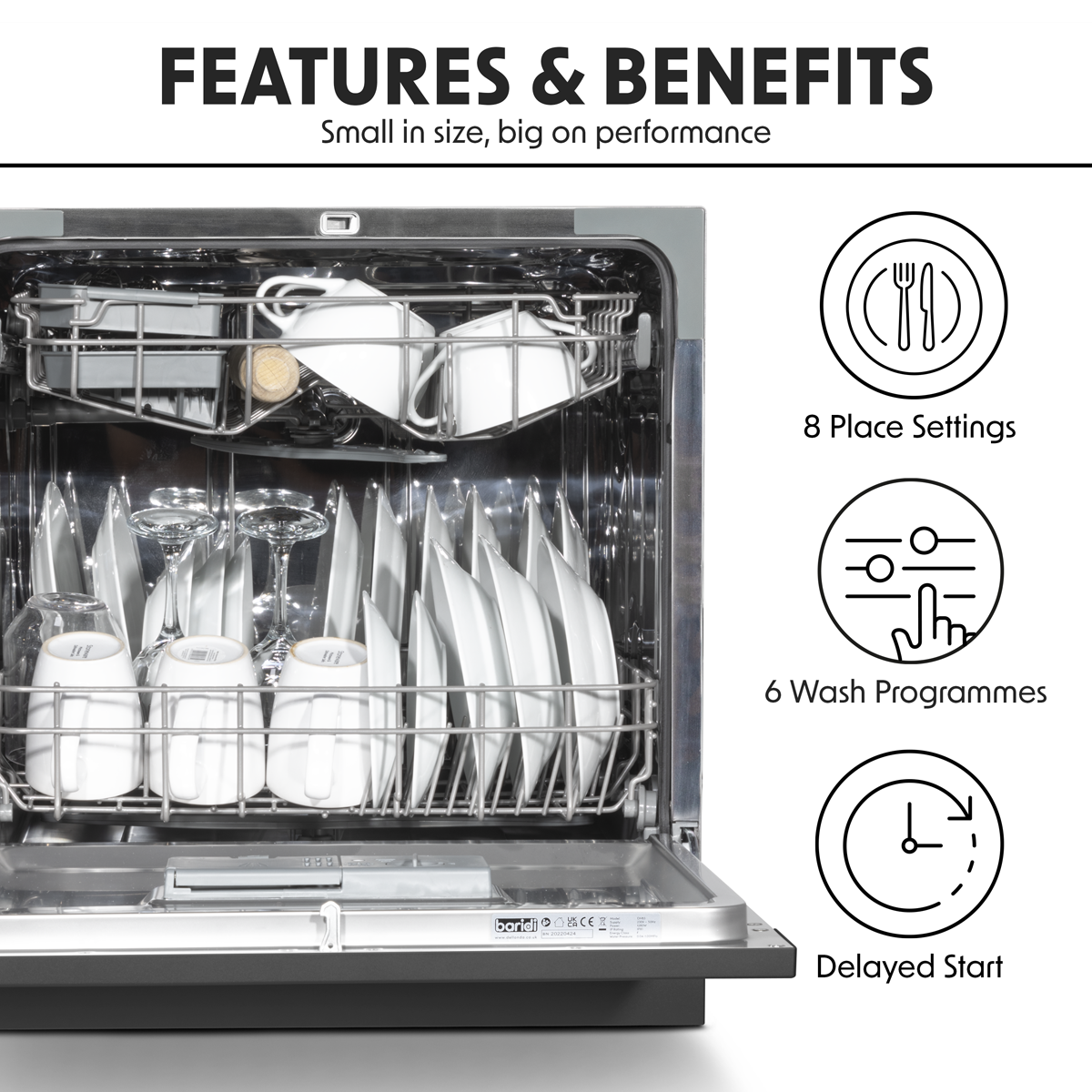 Tabletop Dishwasher 8 Place Settings 8L Capacity - Black DH88