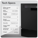 Tabletop Dishwasher 8 Place Settings 8L Capacity - Black DH88