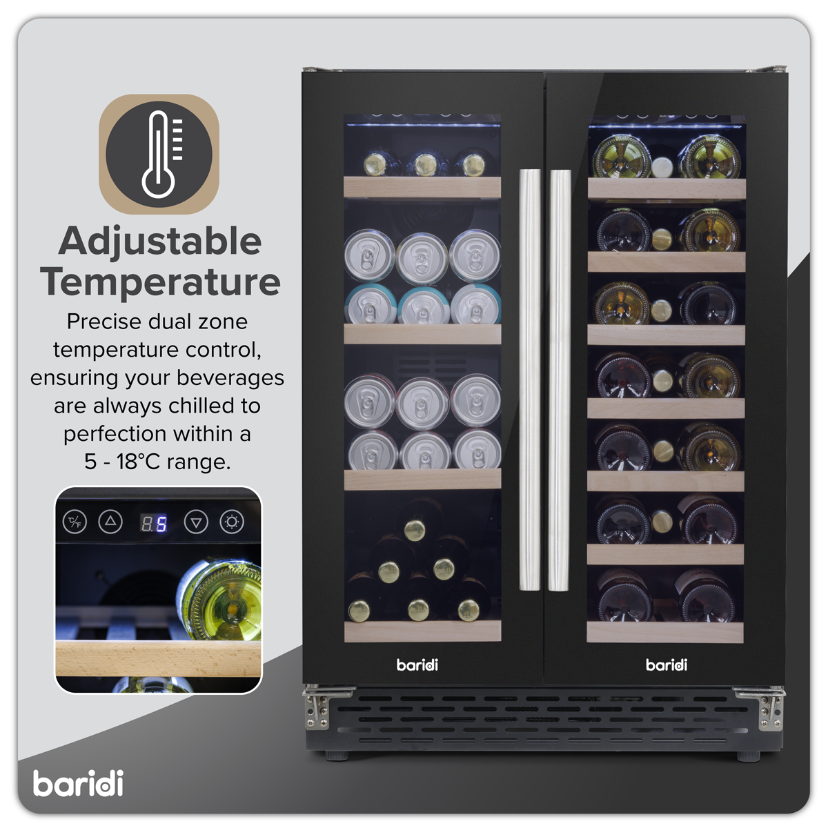 40 Bottle/120 Can Undercounter/Freestanding Dual Zone Wine Fridge & Cooler 60cm DH96