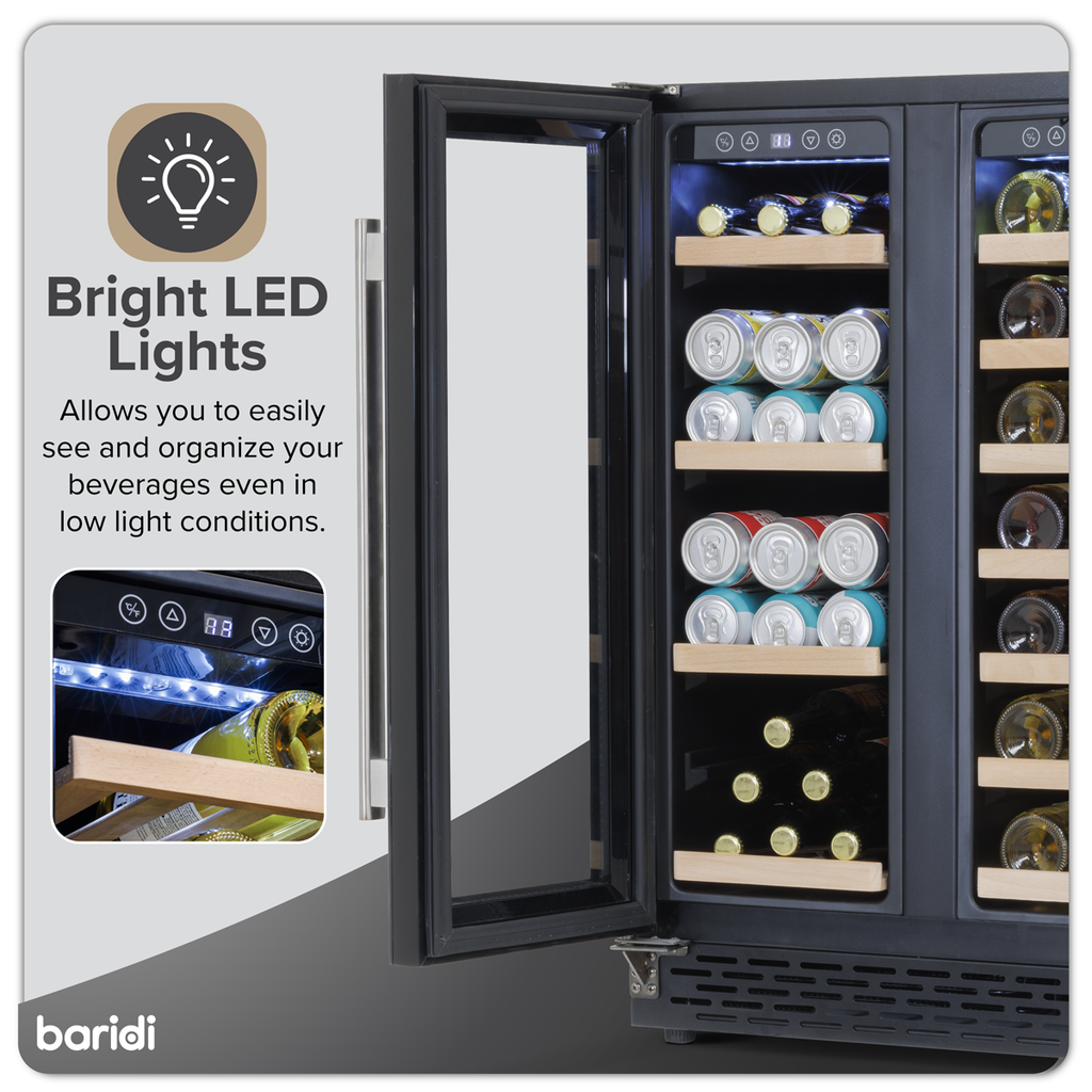 40 Bottle/120 Can Undercounter/Freestanding Dual Zone Wine Fridge & Cooler 60cm DH96