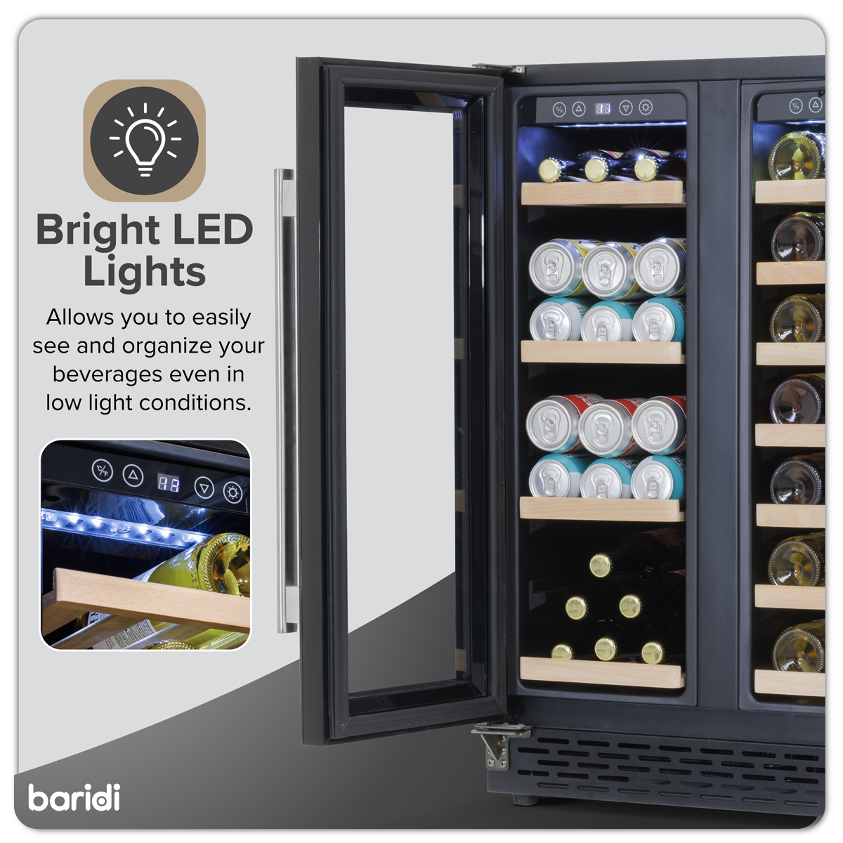 40 Bottle/120 Can Undercounter/Freestanding Dual Zone Wine Fridge & Cooler 60cm DH96