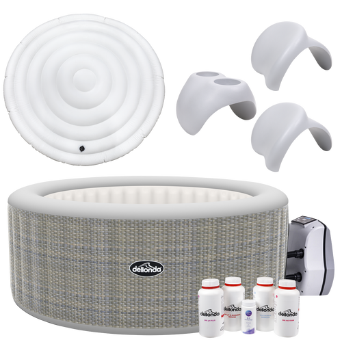 2-4 Person Inflatable Hot Tub/Spa with Smart Pump & Starter Kit - Rattan Effect DL100