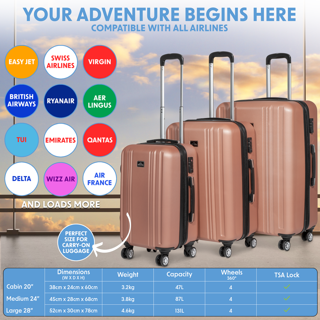 Lightweight ABS Luggage Set with TSA Lock - Rose Gold DL125