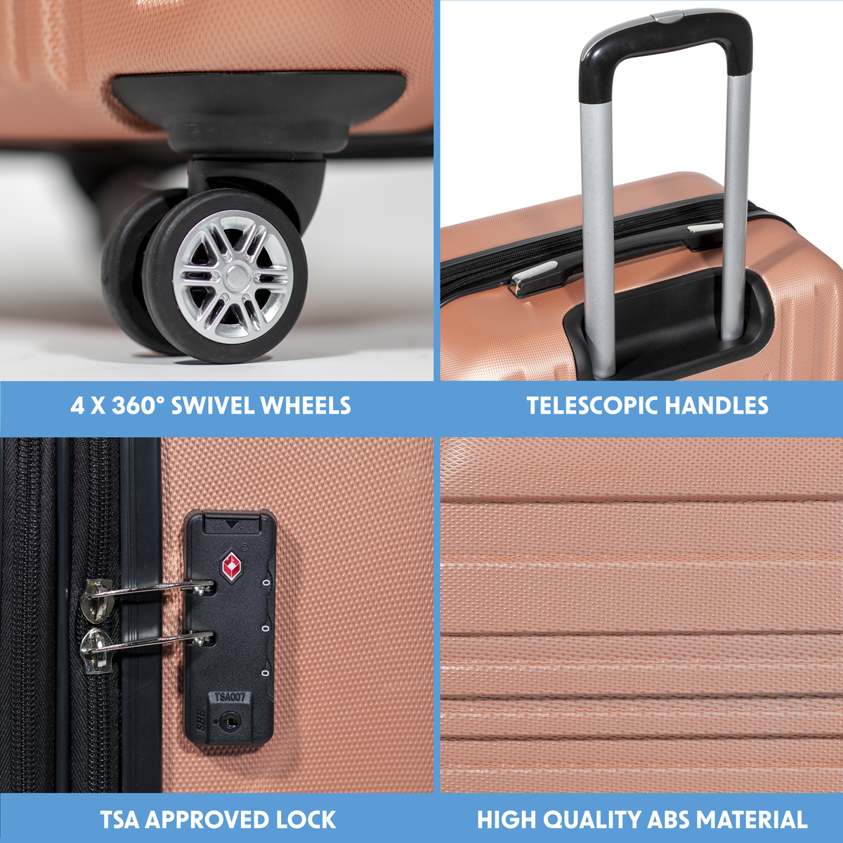 Lightweight ABS Luggage Set with TSA Lock - Rose Gold DL125