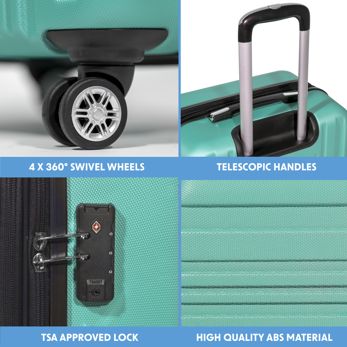 Lightweight ABS Luggage Set with TSA Lock - Teal DL126