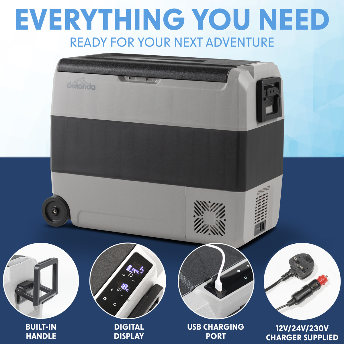 Portable Fridge Freezer/Cool Box with LED Display & AC/DC 230V Adaptor 60L DL133