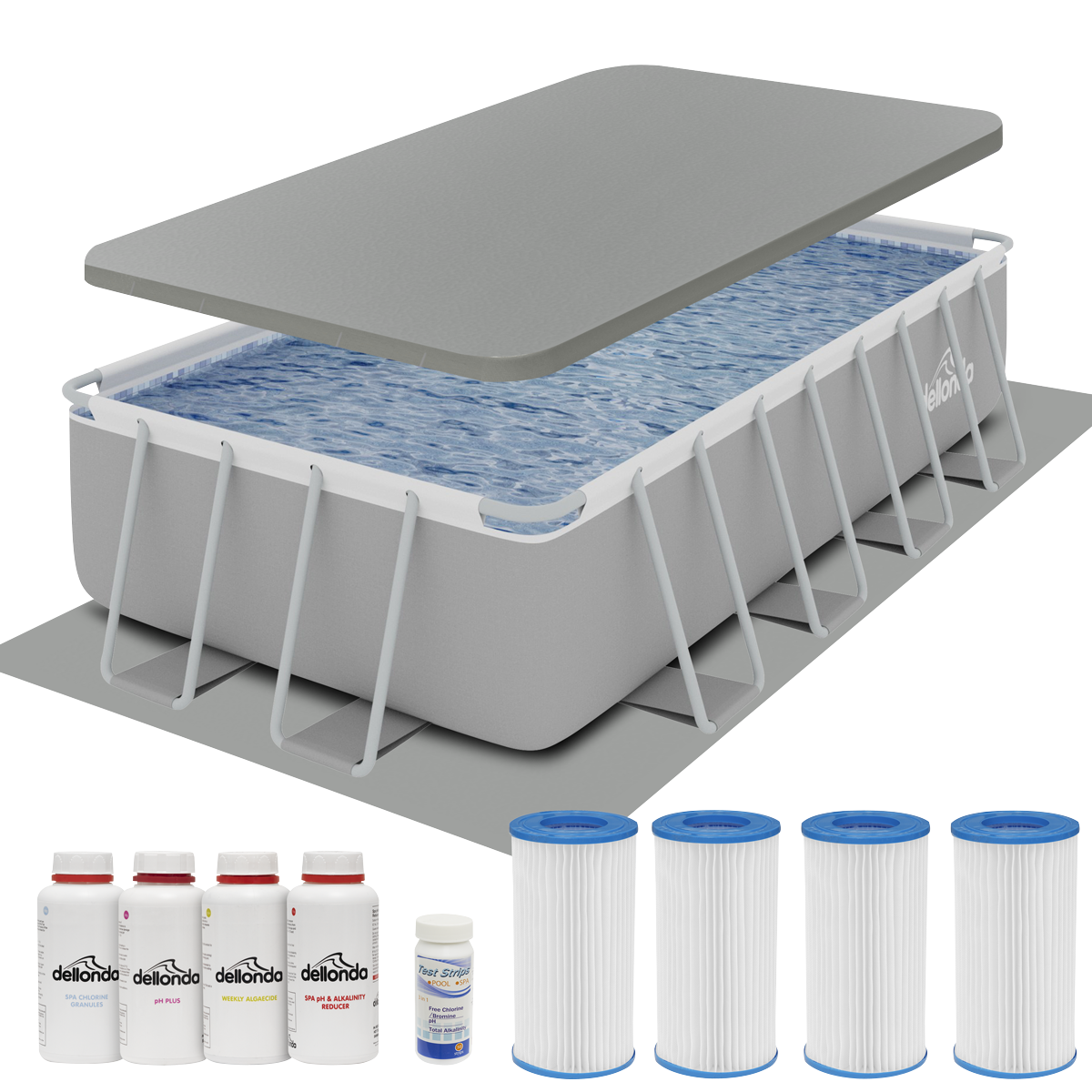 Deluxe Steel Frame Swimming Pool with Filter Pump 18ft, Top Cover, Ground Sheet, Additional Filters & Starter Kit DL140