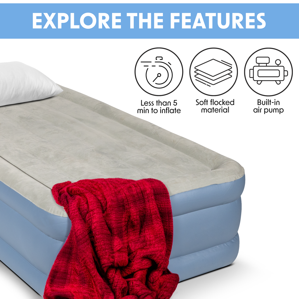 Raised Air Bed with Built-in Electric Pump & Storage Bag - Single DL146