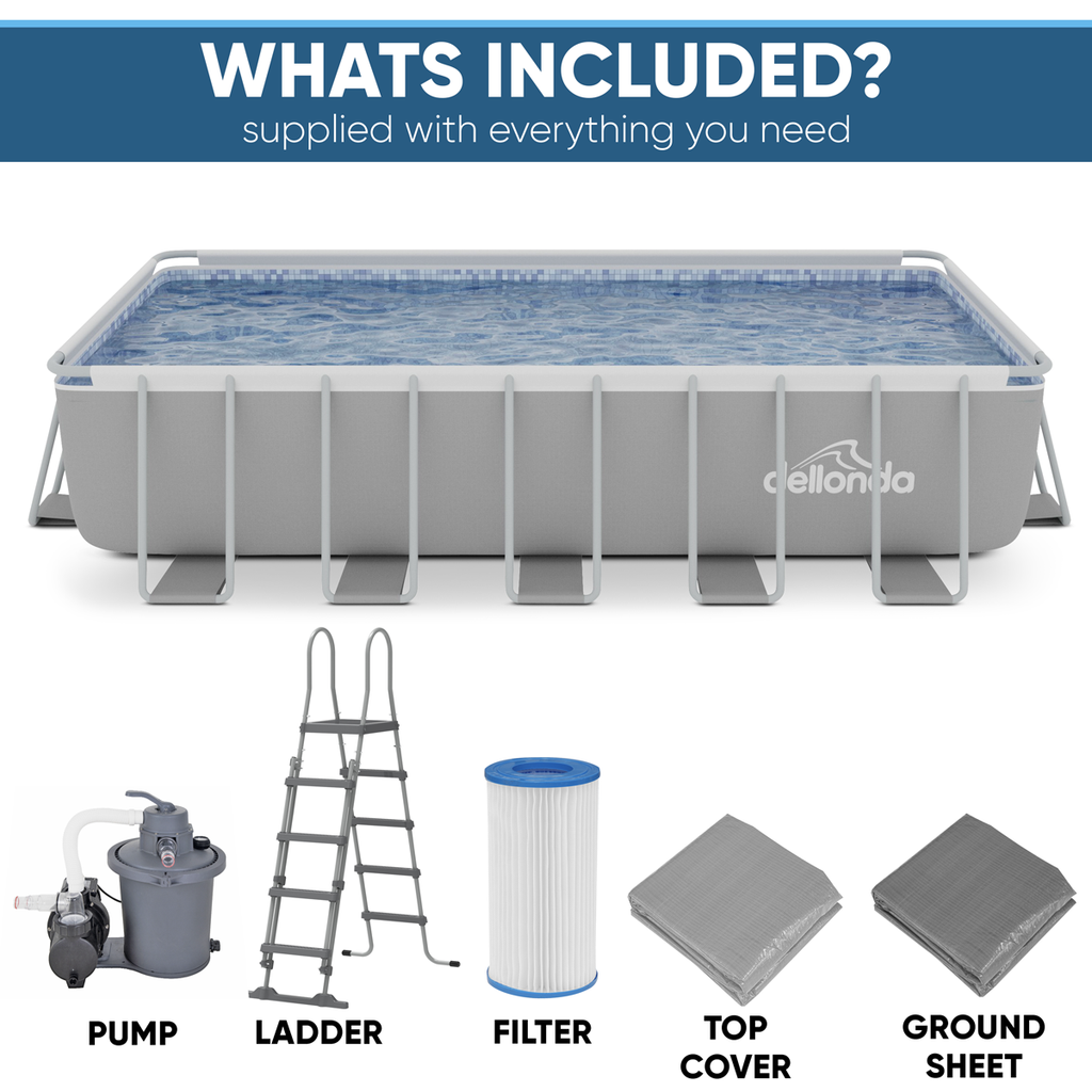 Deluxe Steel Frame Rectangular Swimming Pool with Step Ladder & Filter Pump 21ft DL150