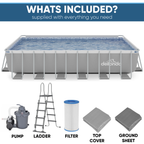 Deluxe Steel Frame Rectangular Swimming Pool with Step Ladder & Filter Pump 25ft DL151